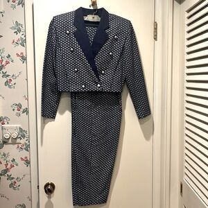 Vintage Navy print double breasted pant suit